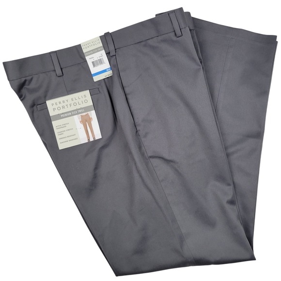 Perry Ellis Portfolio Premium Flex Twill Dress Pants 38x32 Gray NWT - Picture 1 of 7